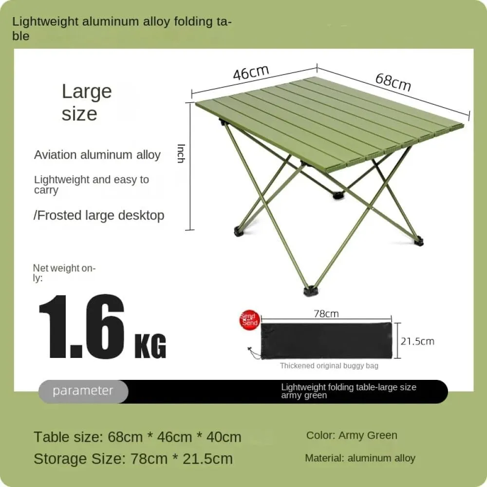 Outdoor s and Chairs Portable Round Picnic Table Egg Roll Table Aluminum Alloy Camping Dinner Table Set,Army Green Large