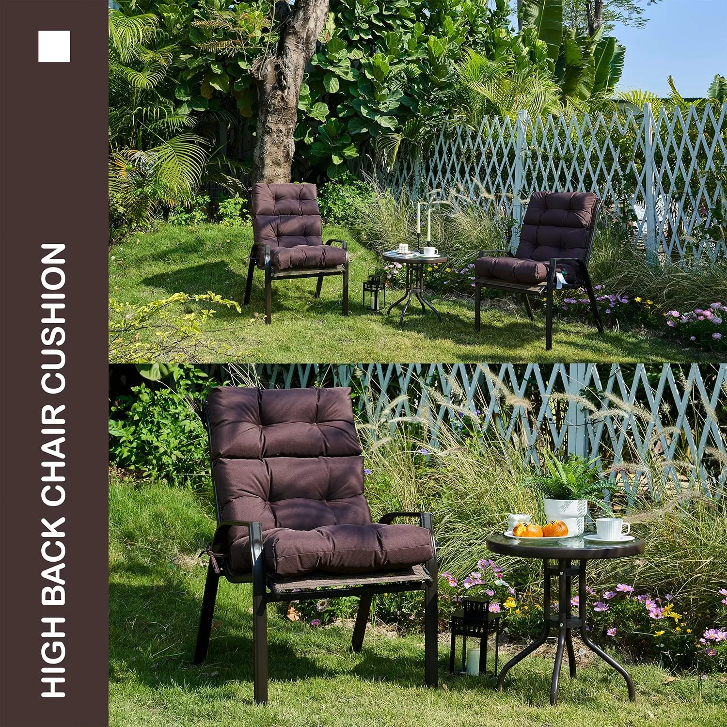 Outdoor/Indoor High Back Chair Cushion, Waterproof All-Weather Stuffed High Rebound Foam Adirondack Seat/Back for Outdoor Furniture, Coffee