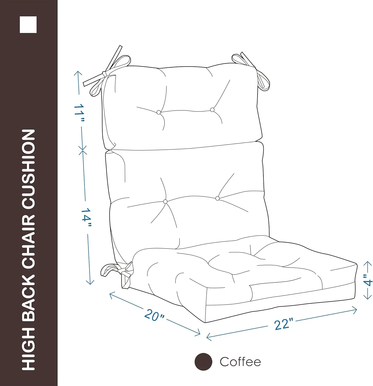 Outdoor/Indoor High Back Chair Cushion, Waterproof All-Weather Stuffed High Rebound Foam Adirondack Seat/Back for Outdoor Furniture, Coffee