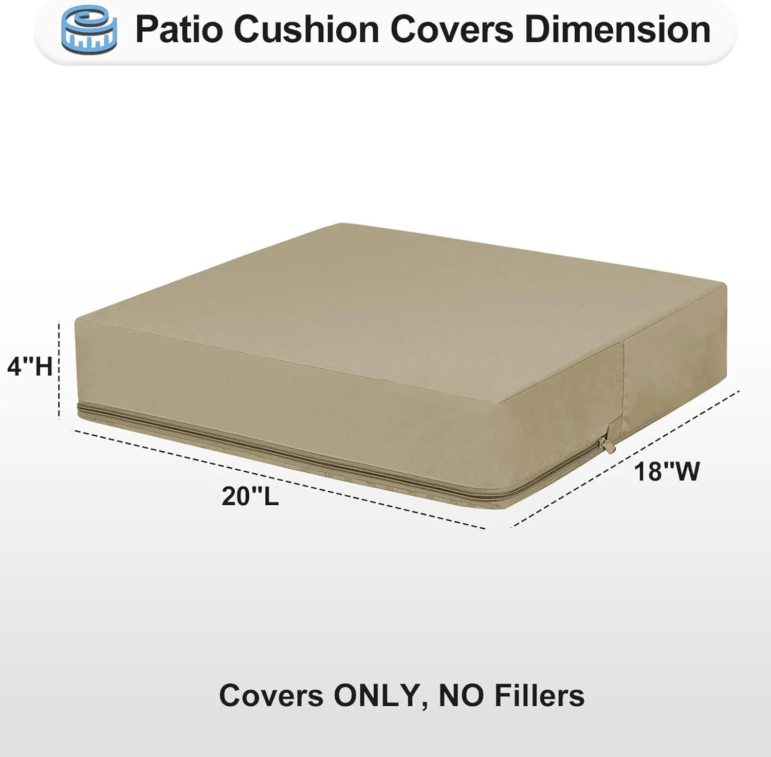 OutdoorLines Patio Seat Cushion Cover Replacement, Waterproof Anti-Slip Outdoor Chair Cushion Covering for Garden and Backyard (Set of 2, 20"x18"x4", Camel, Cover Only)