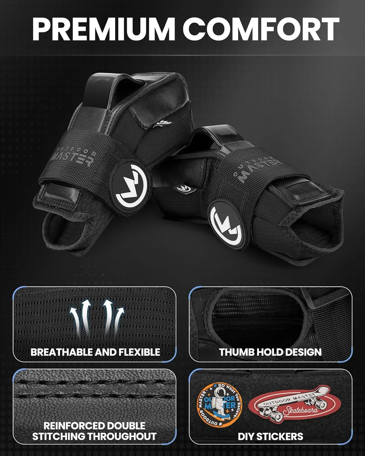 OutdoorMaster Wrist Guards for Snowboarding, Skating, Skateboarding, Impact Resistant Wrist Brace with Splints and Adjustable Strap, Wristsaver Wrist Support Protective Gear for Adults/Youth (1 Pair)