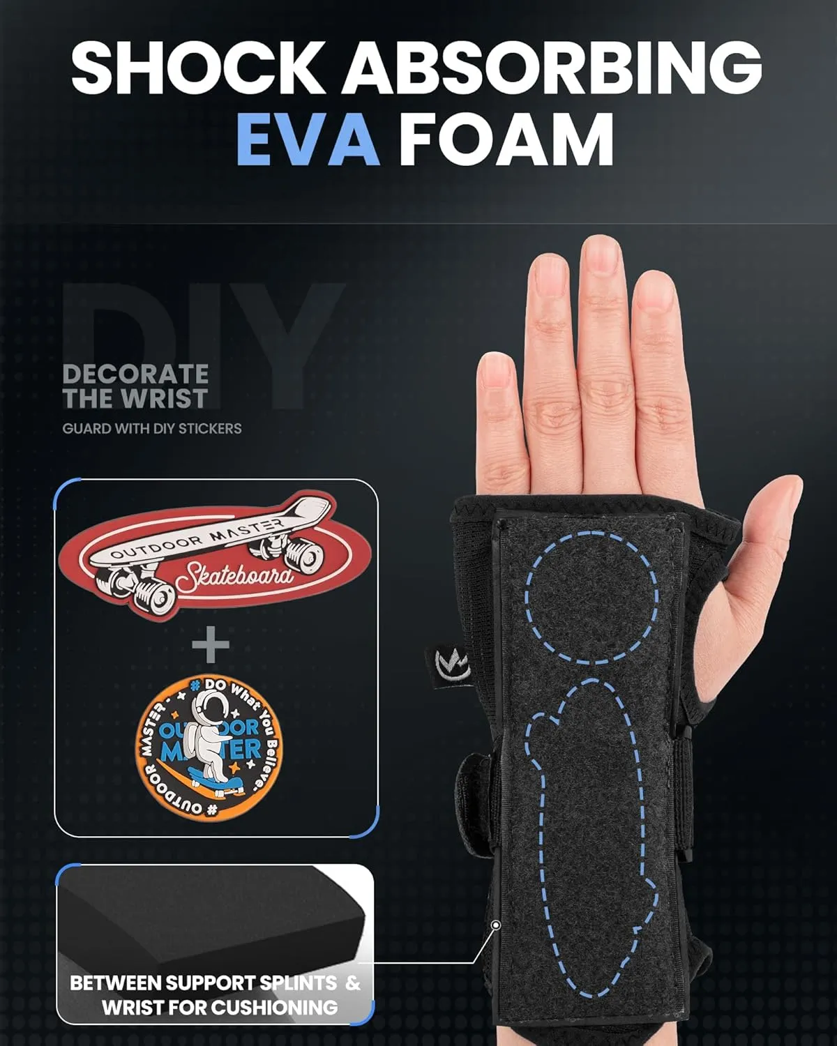 OutdoorMaster Wrist Guards for Snowboarding, Skating, Skateboarding, Impact Resistant Wrist Brace with Splints and Adjustable Strap, Wristsaver Wrist Support Protective Gear for Adults/Youth (1 Pair)