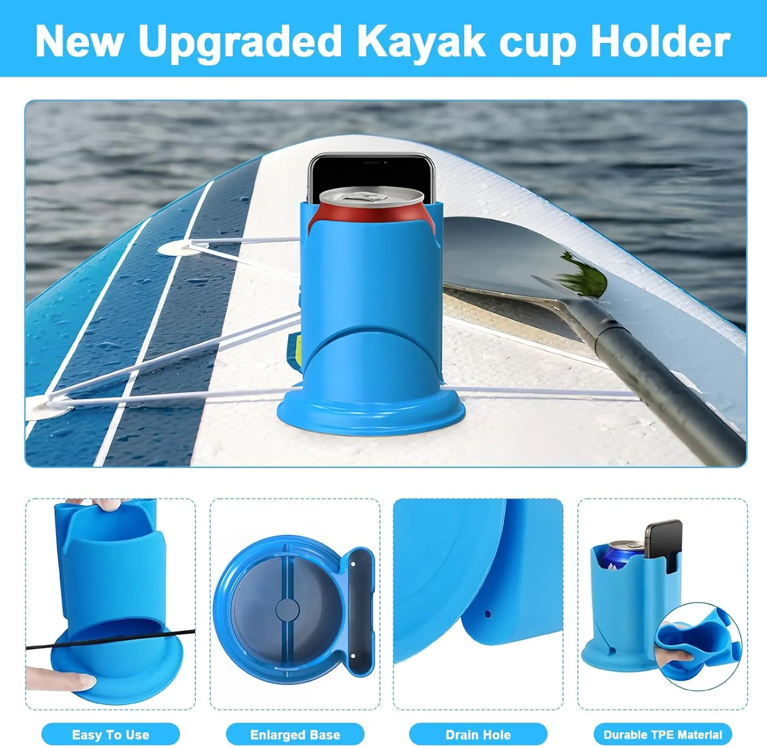 Paddleboard Cup Holder,Kayak Cup Holder 2-in-1 Anti-Flip Drink & Phone Holder for Paddle Board Accessories Surfboards, Canoes and Kayak Accessories