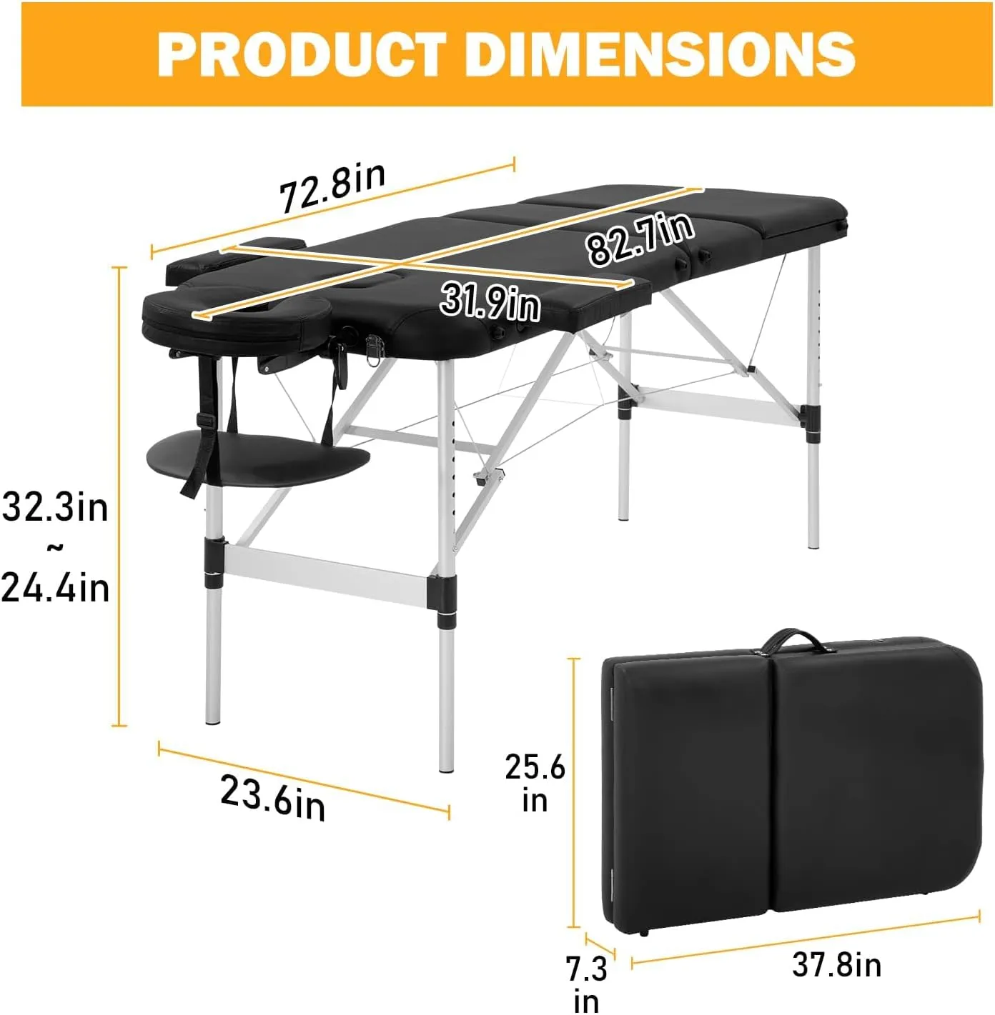 PayLessHere Aluminium Massage Bed Portable Massage Table 24 inche Wide Lash Bed 3 Folding Heigh Adjustable Spa Table with Non-Woven Bag for Spa Footmassage Facial CareSpa Tattoo
