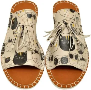 Personalize Your Life Pine - Printed Flat Slide Slippers - Tassel Detail - Everyday Fashion - Chic, Elegant, and Casual Style - Vegan, Environmentally Friendly and Handmade - Breathable Content