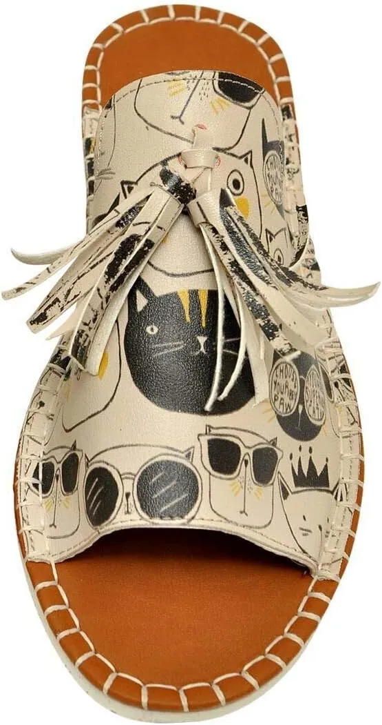 Personalize Your Life Pine - Printed Flat Slide Slippers - Tassel Detail - Everyday Fashion - Chic, Elegant, and Casual Style - Vegan, Environmentally Friendly and Handmade - Breathable Content