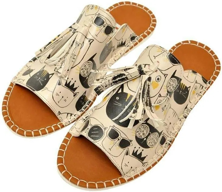 Personalize Your Life Pine - Printed Flat Slide Slippers - Tassel Detail - Everyday Fashion - Chic, Elegant, and Casual Style - Vegan, Environmentally Friendly and Handmade - Breathable Content
