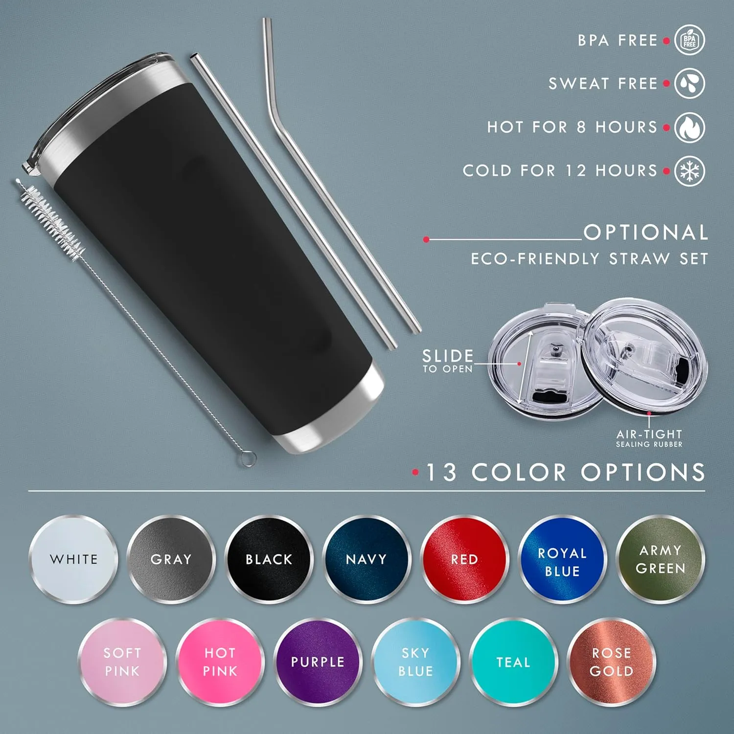 Personalized Tumbler with Engraved Name - 12 Designs, 30 Oz Coffee Tumbler with Slider Lid, Gray, Double Wall Insulated - Custom Gifts for Him & Her