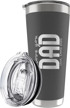 Personalized Tumbler with Engraved Name - 12 Designs, 30 Oz Coffee Tumbler with Slider Lid, Gray, Double Wall Insulated - Custom Gifts for Him & Her