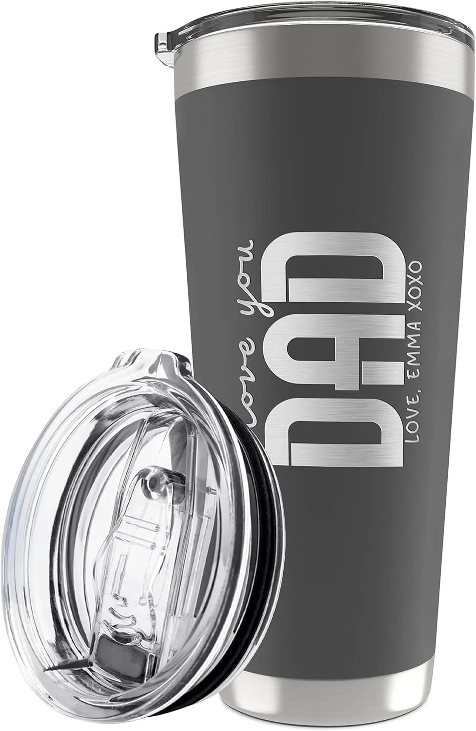 Personalized Tumbler with Engraved Name - 12 Designs, 30 Oz Coffee Tumbler with Slider Lid, Gray, Double Wall Insulated - Custom Gifts for Him & Her