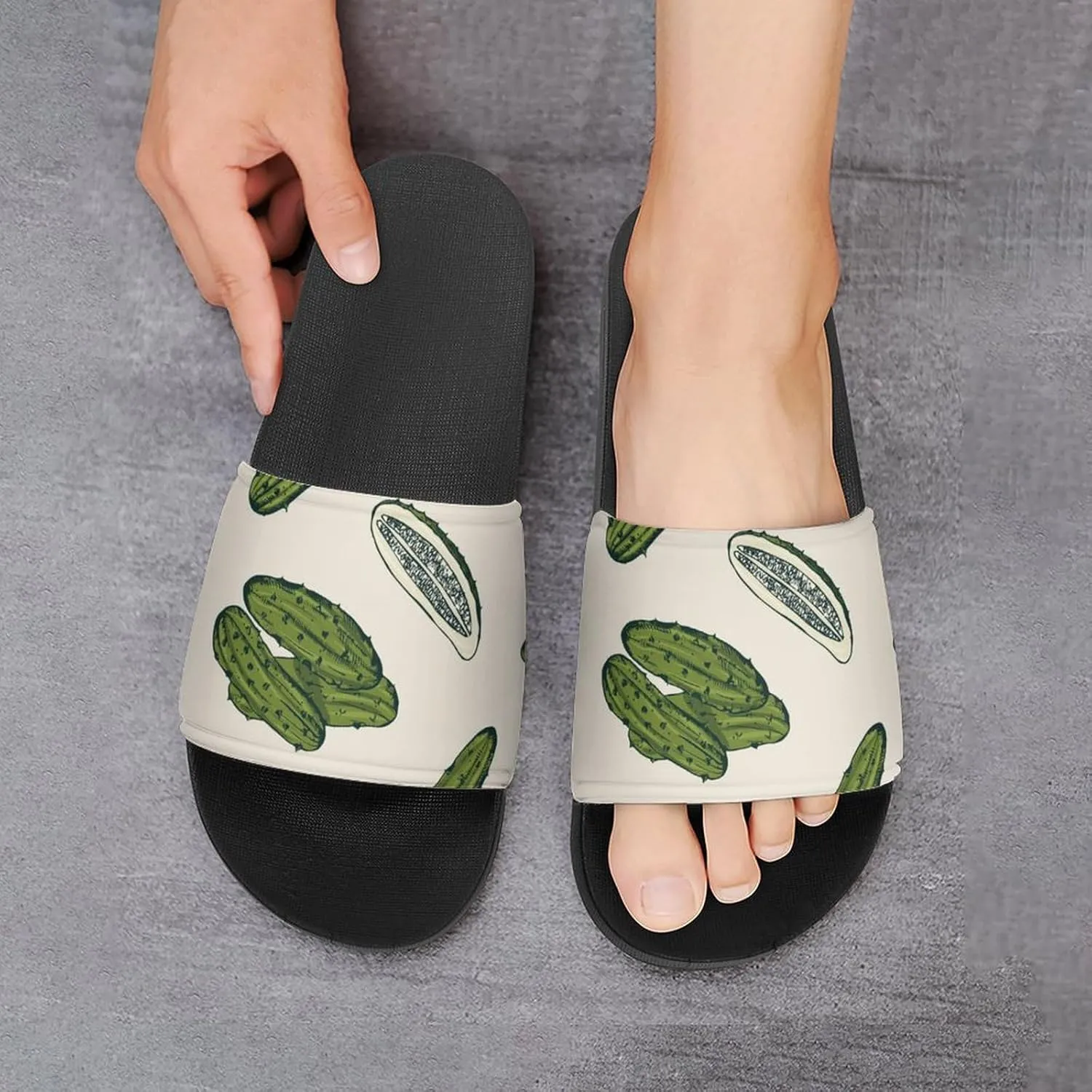 Pickles Vegan Unisex Non-Slip Home Slippers Open-toe Outdoor Indoor Slide Shoes Shower Sandals