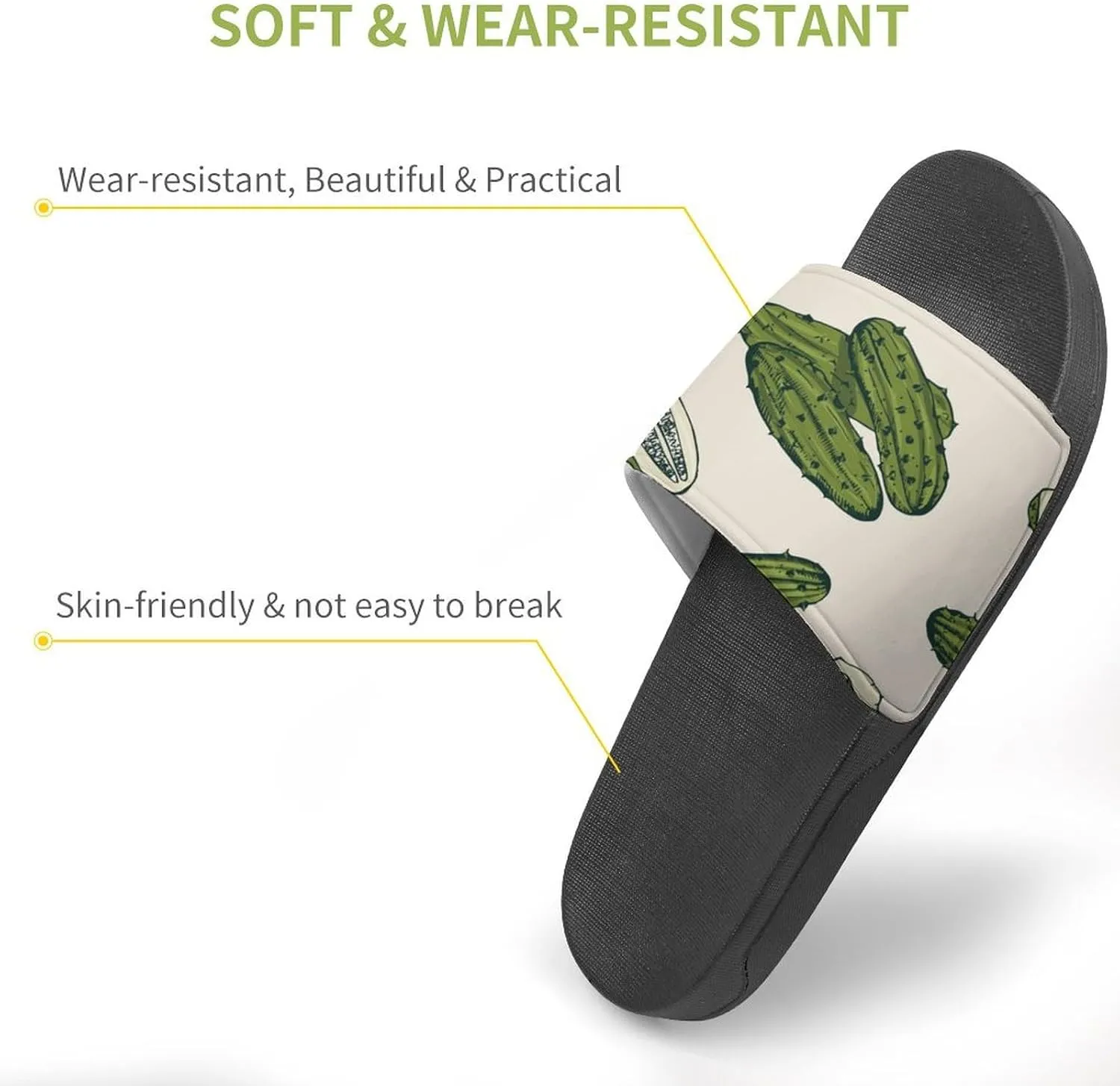 Pickles Vegan Unisex Non-Slip Home Slippers Open-toe Outdoor Indoor Slide Shoes Shower Sandals