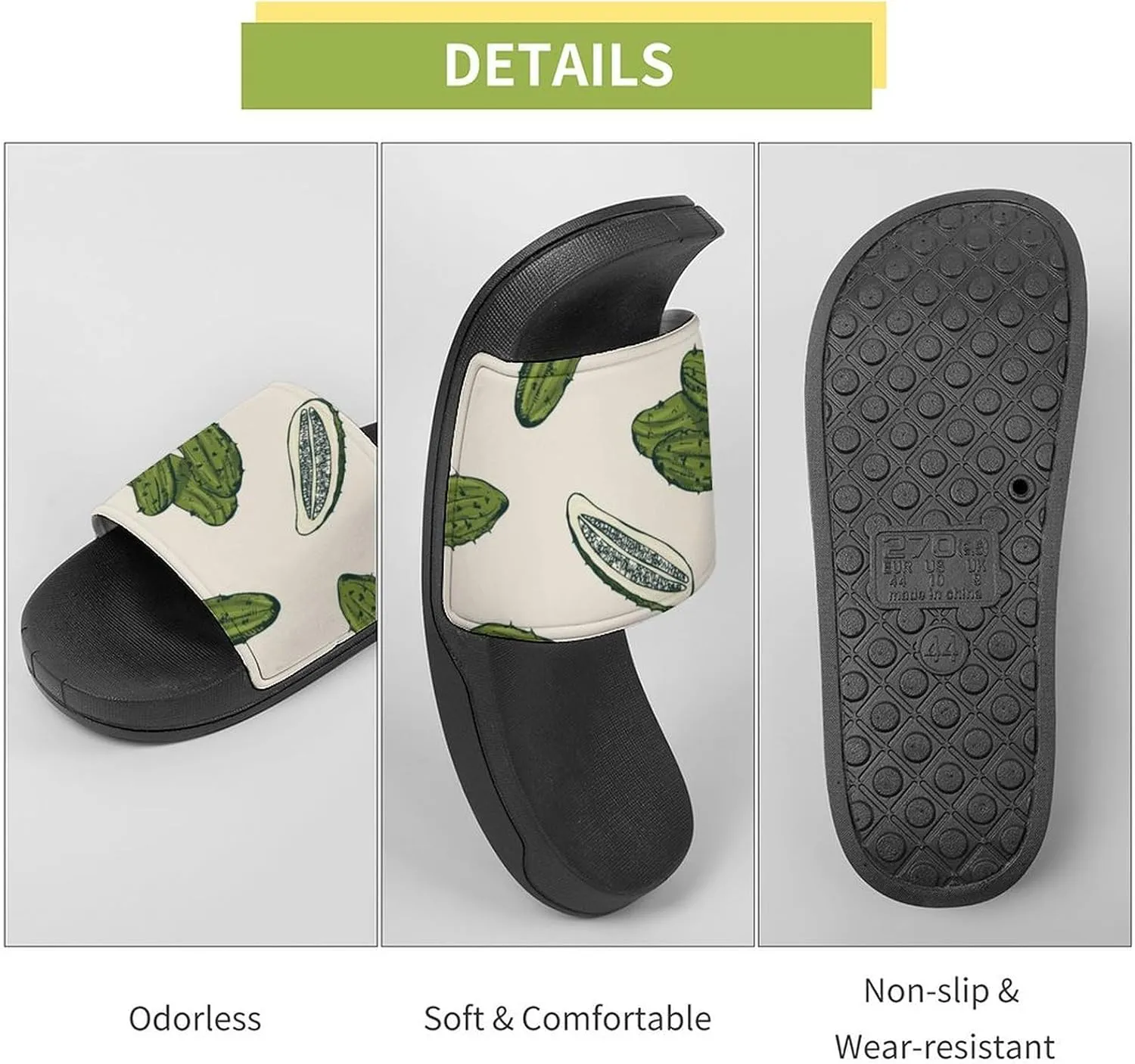 Pickles Vegan Unisex Non-Slip Home Slippers Open-toe Outdoor Indoor Slide Shoes Shower Sandals