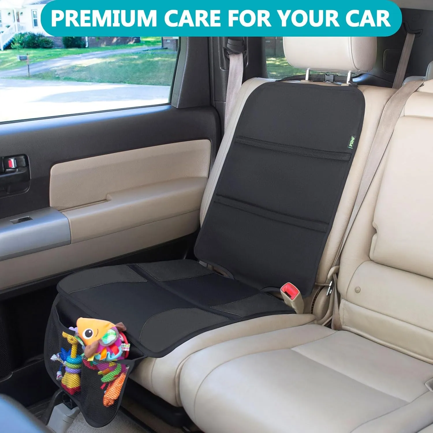 PIDO Car Seat Protector, 2 Pack Seat Protectors for Under Child Carseat, Thick Padding, Waterproof Fabric and Anti-Slip Base, Protective Pad for Car Interiors, Black