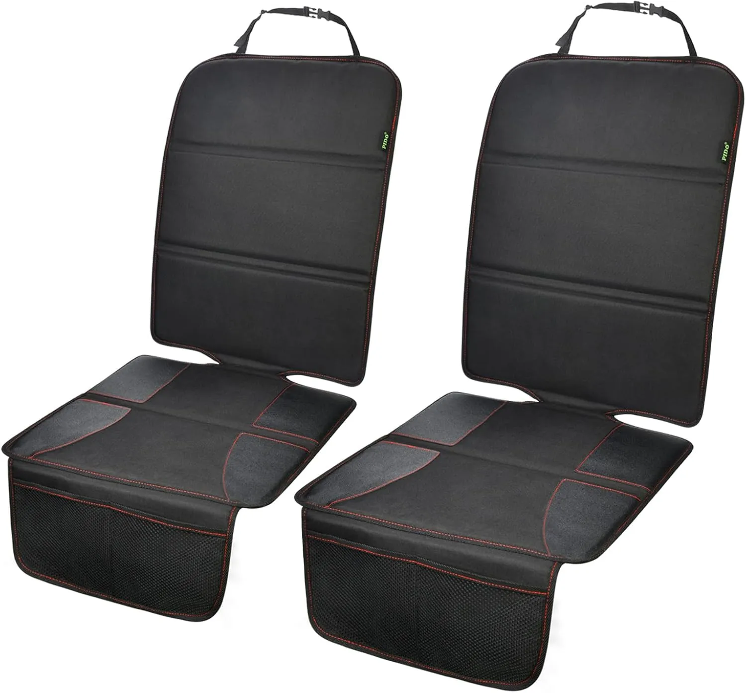 PIDO Car Seat Protector for Child Seat, 2 Pack Carseat Protectors with Waterproof Fabric and Non-Slip Backing, Thick Padding Seat Covers for Car Seats, Black with Red Stitching