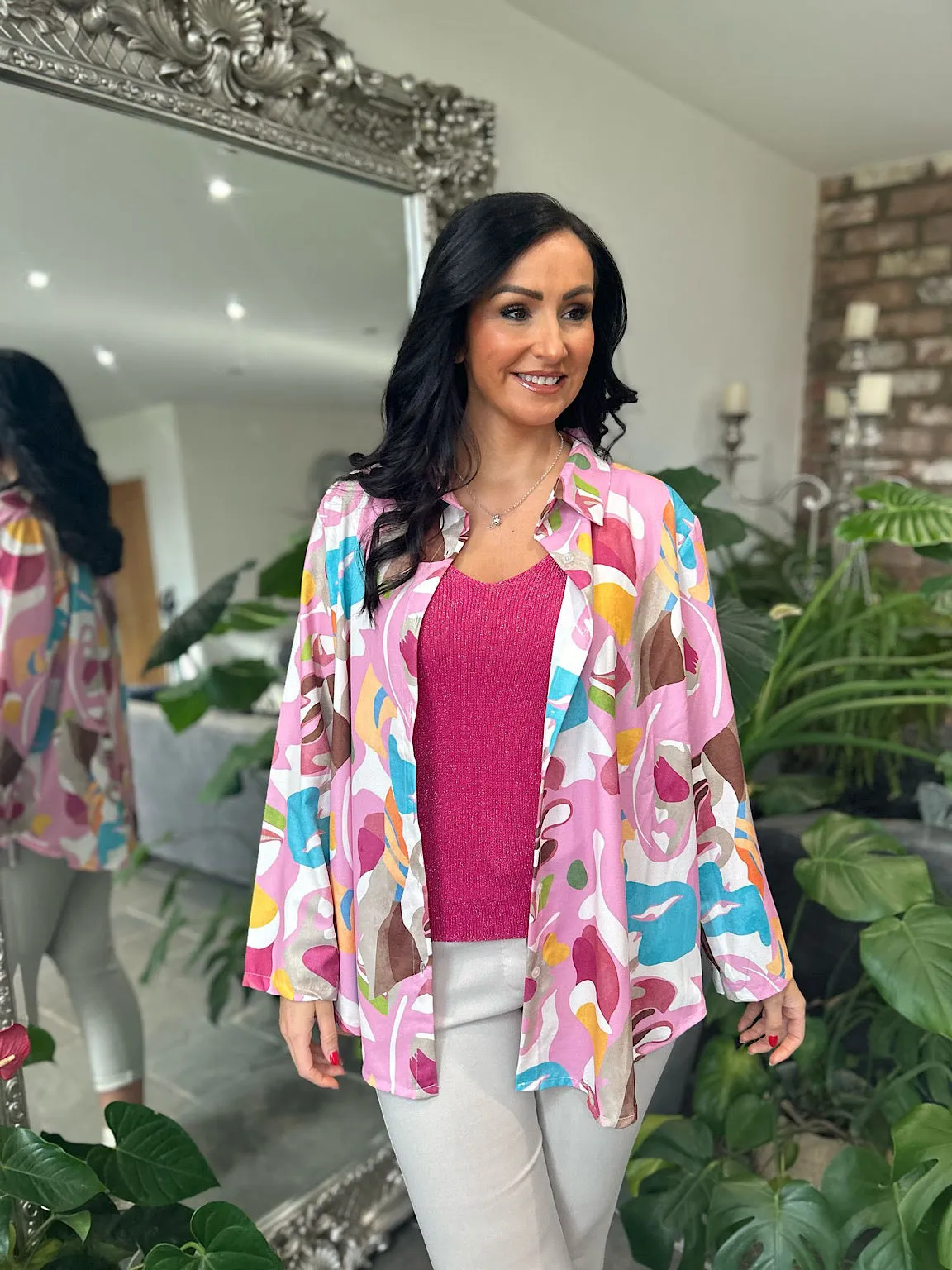 Pink Vibrant Abstract Pattern Blouse Libby