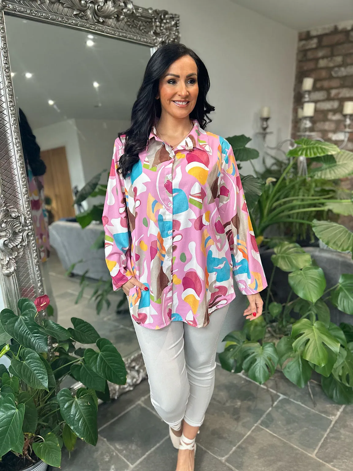 Pink Vibrant Abstract Pattern Blouse Libby