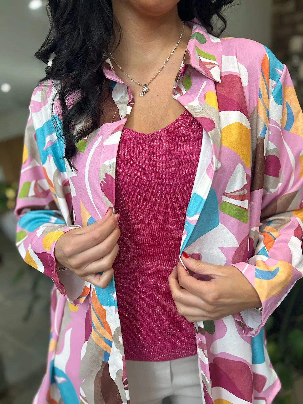 Pink Vibrant Abstract Pattern Blouse Libby