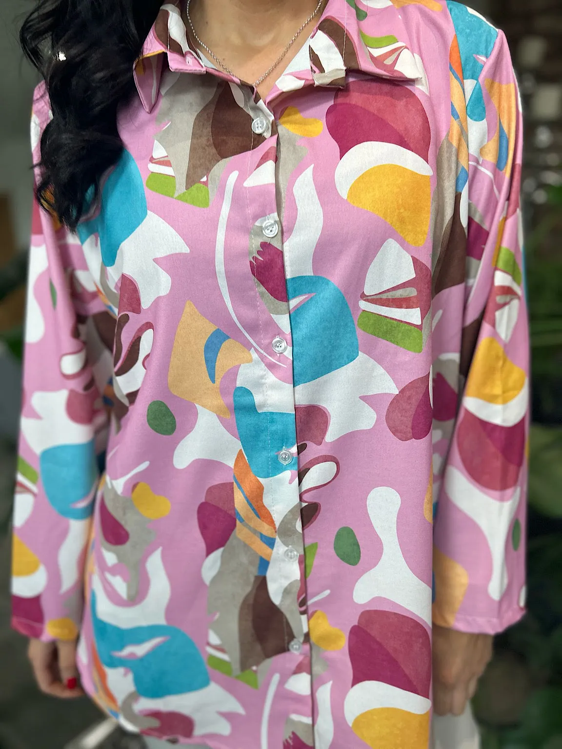 Pink Vibrant Abstract Pattern Blouse Libby