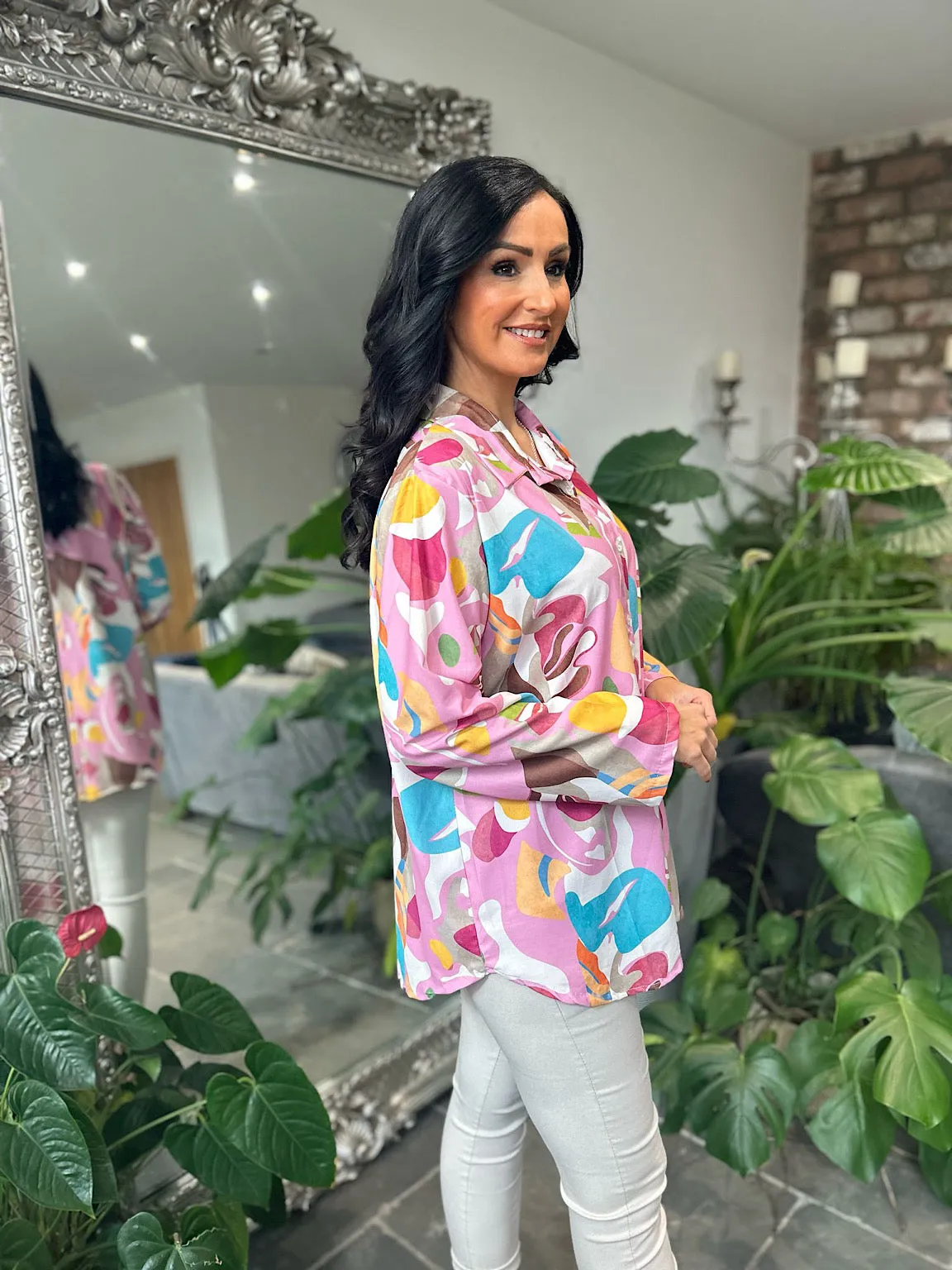 Pink Vibrant Abstract Pattern Blouse Libby