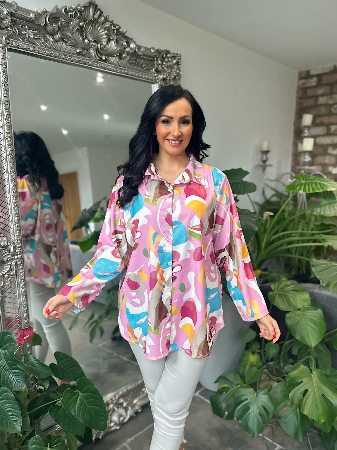 Pink Vibrant Abstract Pattern Blouse Libby