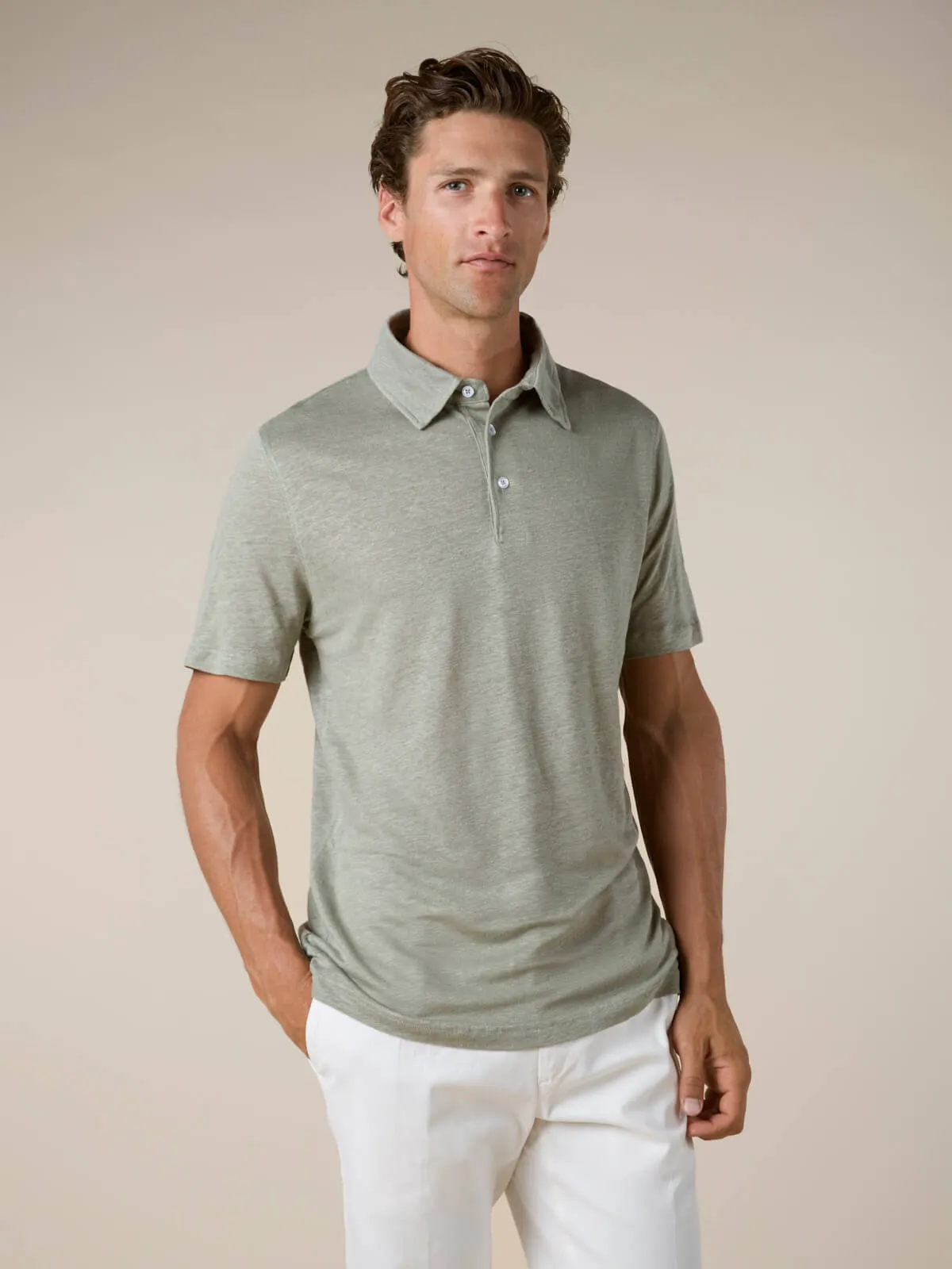 Pistache Linen Polo Shirt