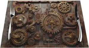 Placemats Set of 6 Washable&Wipeable Placemats,Cool Steampunk Gears, for Dining Table Kitchen Indoor Outdoor Table Mats Heat Resistant Non Slip PVC Table Placemats
