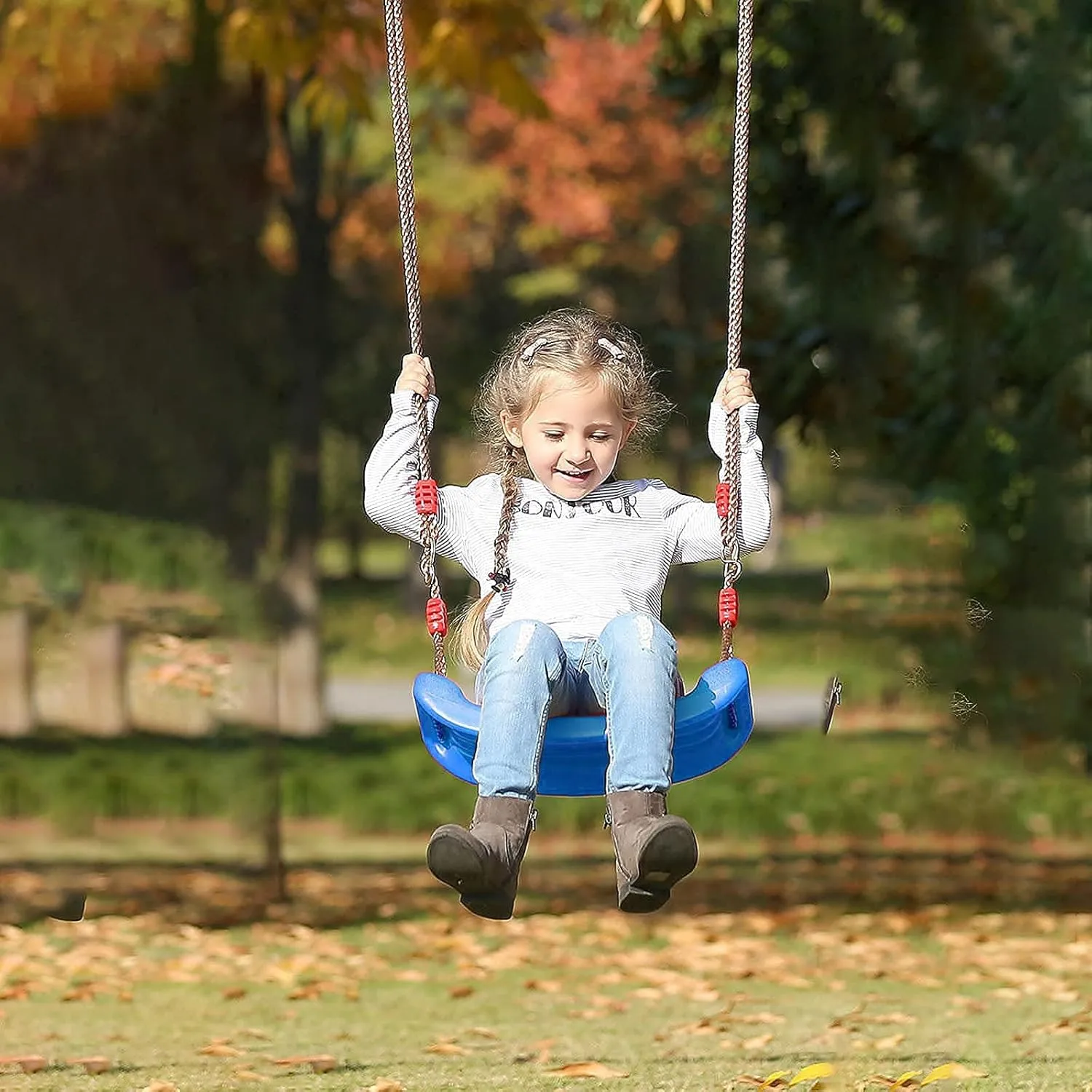 Plastic Swing Seat,Kids Swing Seat with 6.6ft Adjustable Rope and 2 Carabiners,Blue Swings Pro with Non Slip Tape for Backyard Playground Indoor Outdoor