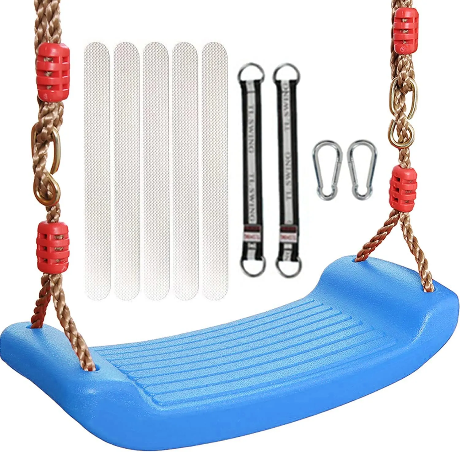 Plastic Swing Seat,Kids Swing Seat with 6.6ft Adjustable Rope and 2 Carabiners,Blue Swings Pro with Non Slip Tape for Backyard Playground Indoor Outdoor