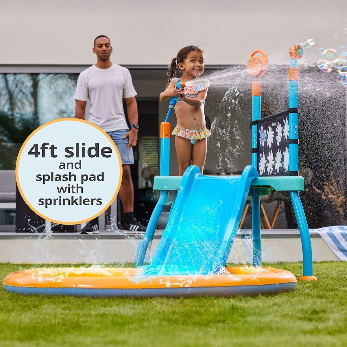 Play Kids Splash Pad Station Water Slide Play Equipment - Outdoor Toddler Water Toys, Sprinkler Pool for Kids, Fun Backyard Water Park with Bubble Blower, Water Reveal Coloring Wall Ages 3 Years 