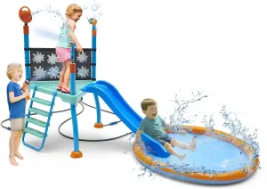 Play Kids Splash Pad Station Water Slide Play Equipment - Outdoor Toddler Water Toys, Sprinkler Pool for Kids, Fun Backyard Water Park with Bubble Blower, Water Reveal Coloring Wall Ages 3 Years 