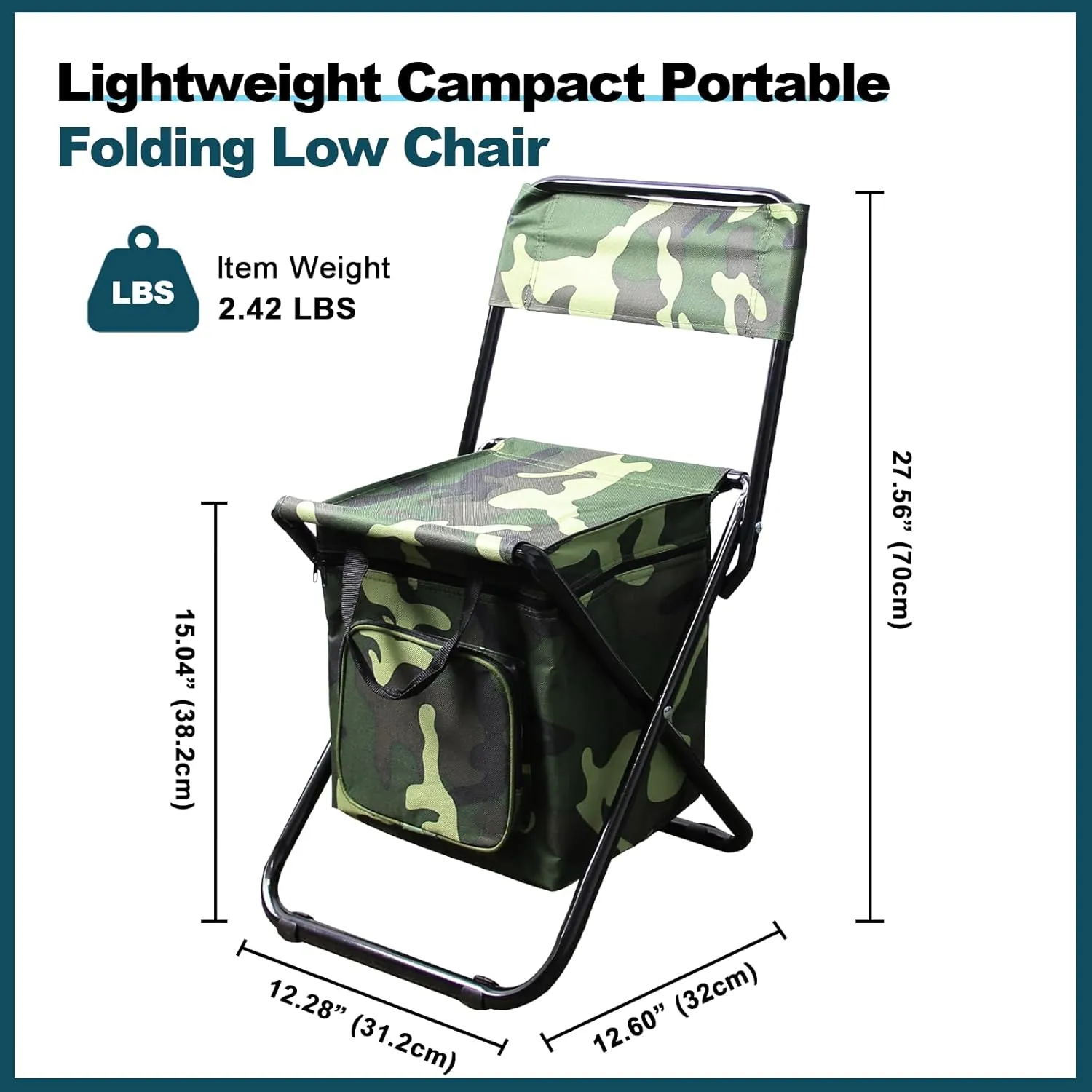 Portable Foldable Camping Chair with Storage Bag, Lightweight Backrest Stool Compact Folding Chair Seat, Outdoor Backrest Stool with Folding Backpack for Camping Hunting (Camouflage)