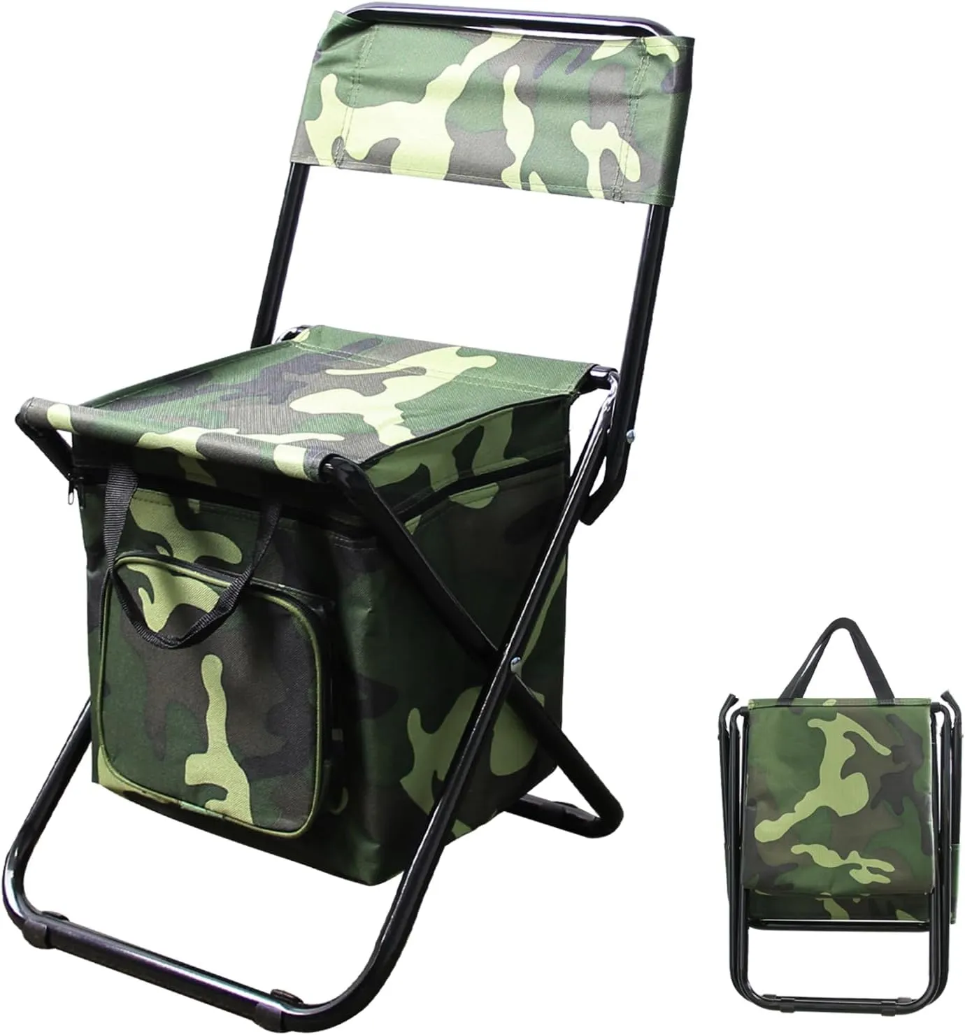 Portable Foldable Camping Chair with Storage Bag, Lightweight Backrest Stool Compact Folding Chair Seat, Outdoor Backrest Stool with Folding Backpack for Camping Hunting (Camouflage)