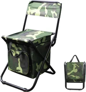 Portable Foldable Camping Chair with Storage Bag, Lightweight Backrest Stool Compact Folding Chair Seat, Outdoor Backrest Stool with Folding Backpack for Camping Hunting (Camouflage)