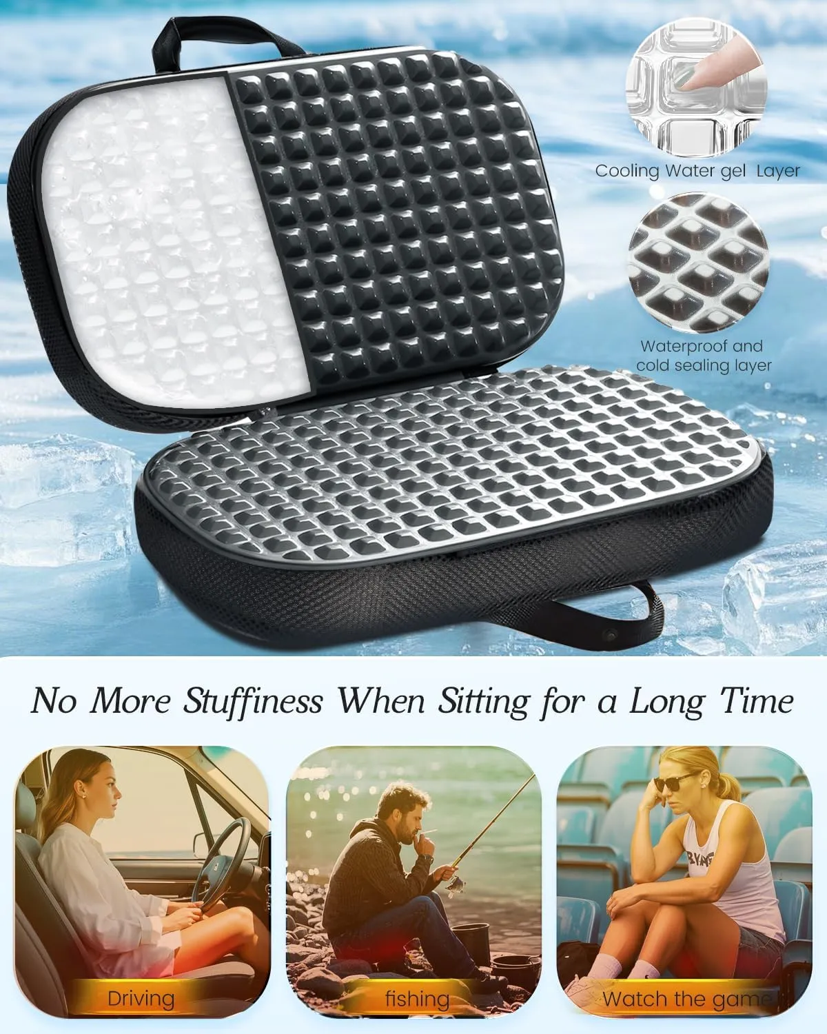 Portable Memory Foam Seat Cushion for Travel, Airplane Cooling Chair Pads for Long Flights, Tailbone, Sciatica Pain Relief, Folding Waterproof Seat Cushion for Car, Camping