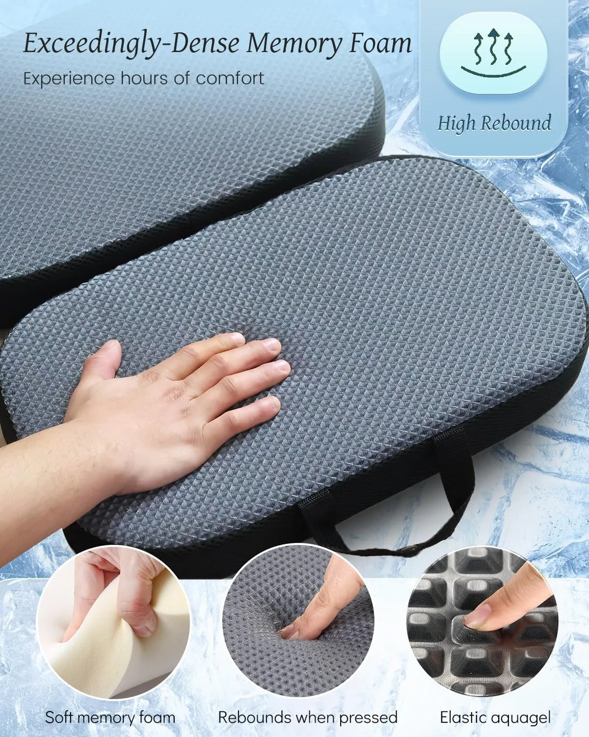 Portable Memory Foam Seat Cushion for Travel, Airplane Cooling Chair Pads for Long Flights, Tailbone, Sciatica Pain Relief, Folding Waterproof Seat Cushion for Car, Camping