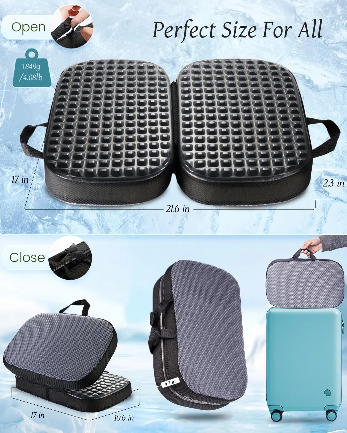 Portable Memory Foam Seat Cushion for Travel, Airplane Cooling Chair Pads for Long Flights, Tailbone, Sciatica Pain Relief, Folding Waterproof Seat Cushion for Car, Camping