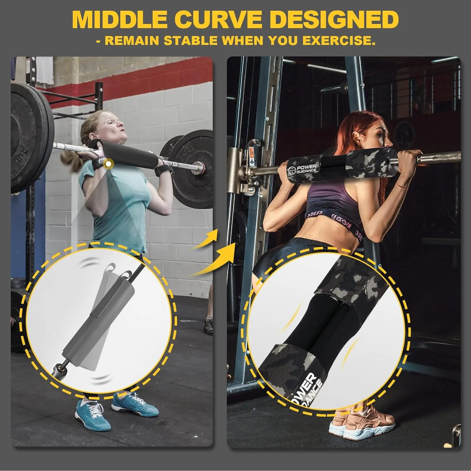 POWER GUIDANCE Barbell Squat Pad - Neck & Shoulder Protective Pad Anti-Skid Points for Squats, Lunges, Hip Thrusts, Weightlifting - Fit Standard and Olympic Bars