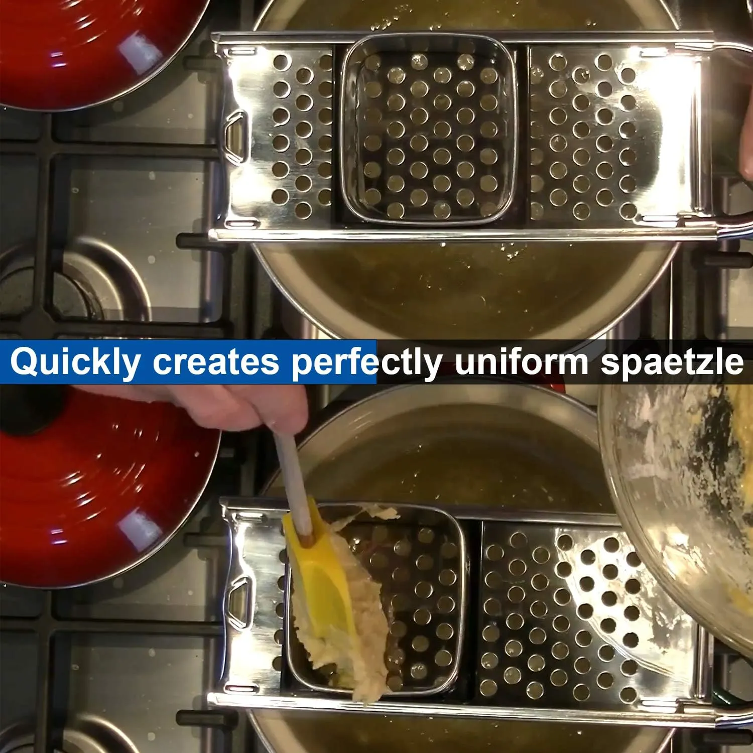 Premium Grade Stainless Steel Spaetzle Maker with Comfort Grip Handle, Stainless Steel Spider Strainer Skimmer Spoon Pasta Strainer, Homemade German Egg Noodle Dumpling Making Tool Set
