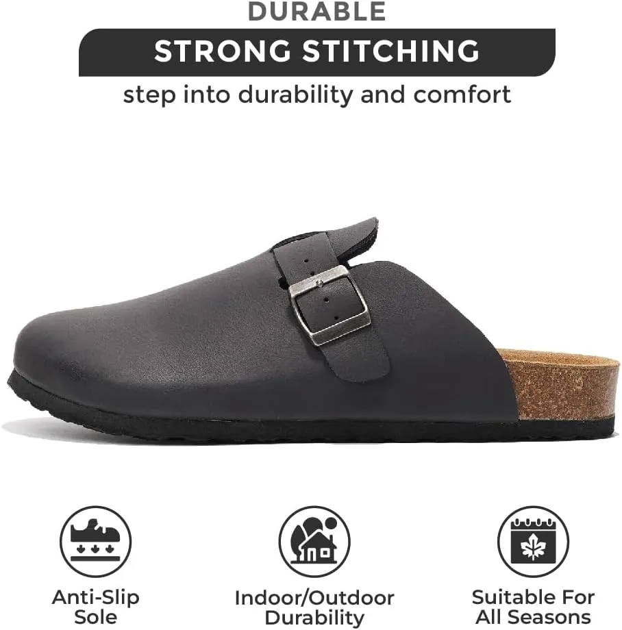 Project Cloud Mens Clogs - Full Grain Genuine Leather Memory Foam Clogs for Men Arch Support Cork Footbed - Non Slip Platform Mules (Brooklyn)