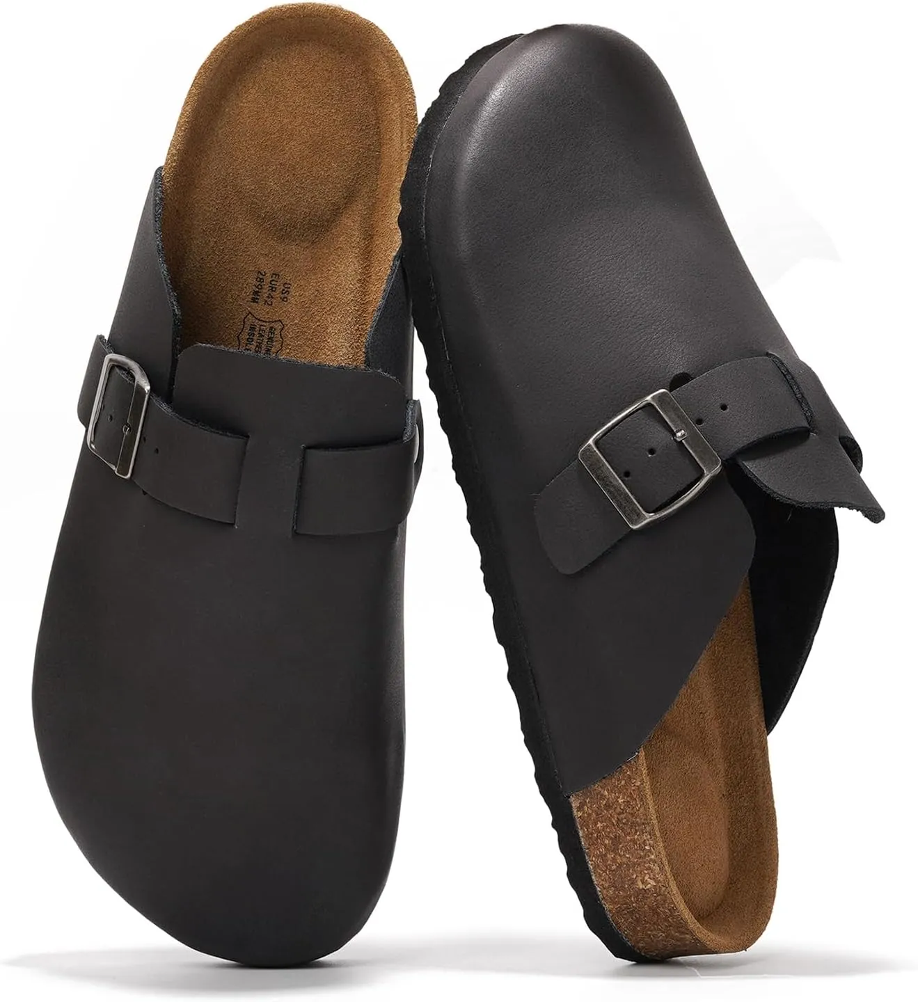 Project Cloud Mens Clogs - Full Grain Genuine Leather Memory Foam Clogs for Men Arch Support Cork Footbed - Non Slip Platform Mules (Brooklyn)