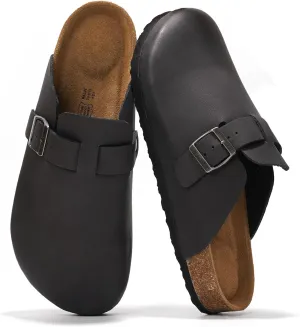 Project Cloud Mens Clogs - Full Grain Genuine Leather Memory Foam Clogs for Men Arch Support Cork Footbed - Non Slip Platform Mules (Brooklyn)