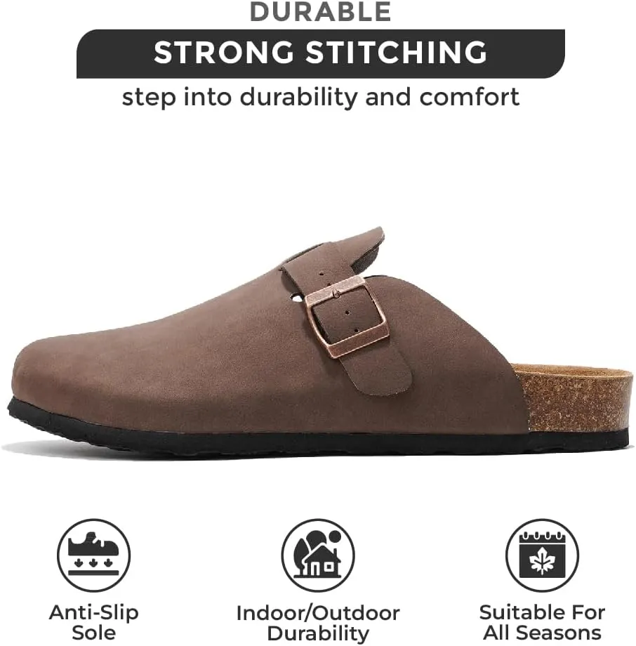 Project Cloud Mens Clogs - Full Grain Genuine Leather Memory Foam Clogs for Men Arch Support Cork Footbed - Non Slip Platform Mules (Brooklyn)