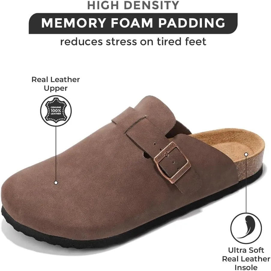 Project Cloud Mens Clogs - Full Grain Genuine Leather Memory Foam Clogs for Men Arch Support Cork Footbed - Non Slip Platform Mules (Brooklyn)