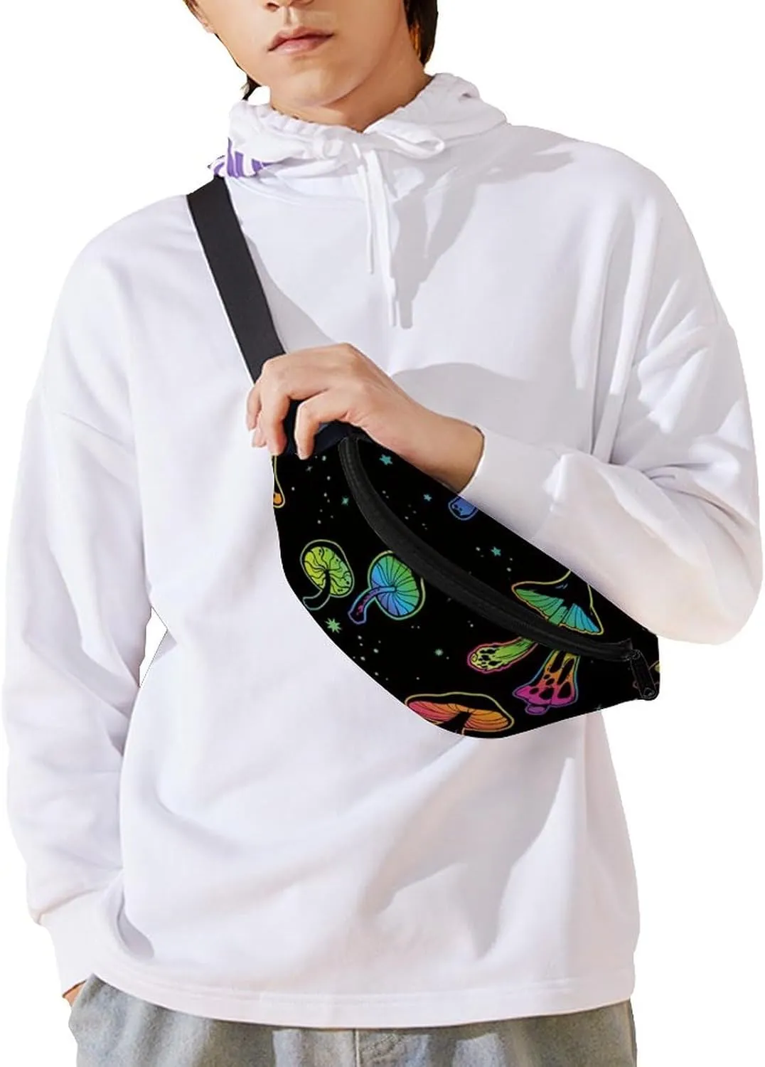 Psychedelic Mushrooms And Moons Large Crossbody Fanny Packfor Women Men Waist Pack for Running with Adjustable Strap for Sports Casual Bag 36 * 15cm