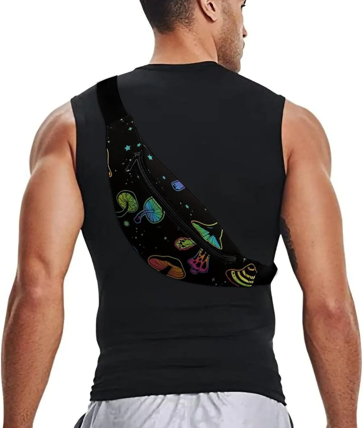 Psychedelic Mushrooms And Moons Large Crossbody Fanny Packfor Women Men Waist Pack for Running with Adjustable Strap for Sports Casual Bag 36 * 15cm