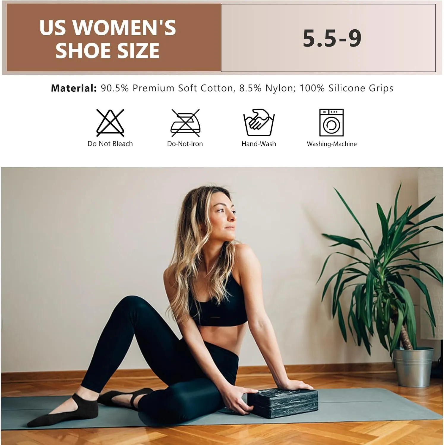 Purplepig 3 Pairs Grip Pilates Socks Non-Slip Yoga Socks for Women Pilates, Pure Barre, Barefoot Workout, Pregnancy, Hospital