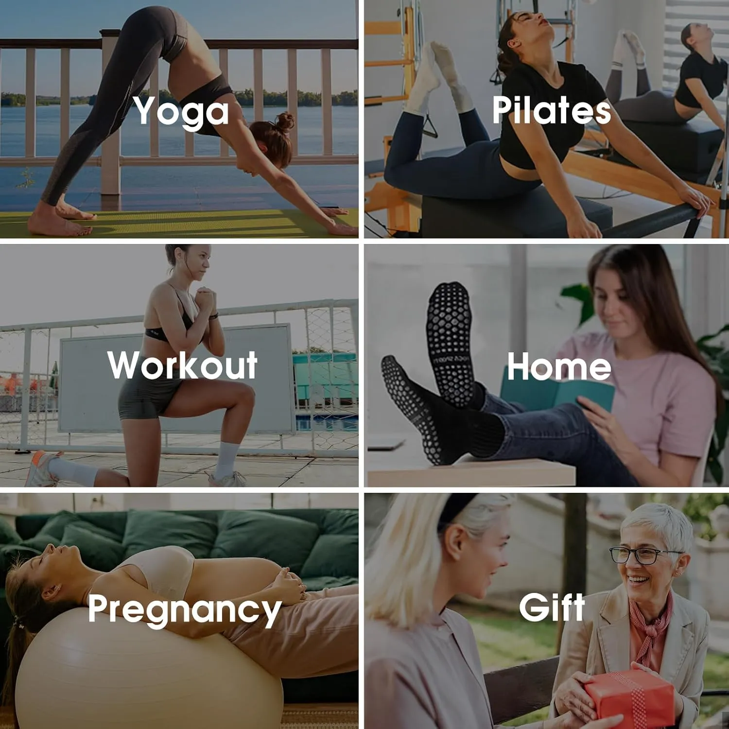Purplepig 3 Pairs Grip Pilates Socks Non-Slip Yoga Socks for Women Pilates, Pure Barre, Barefoot Workout, Pregnancy, Hospital