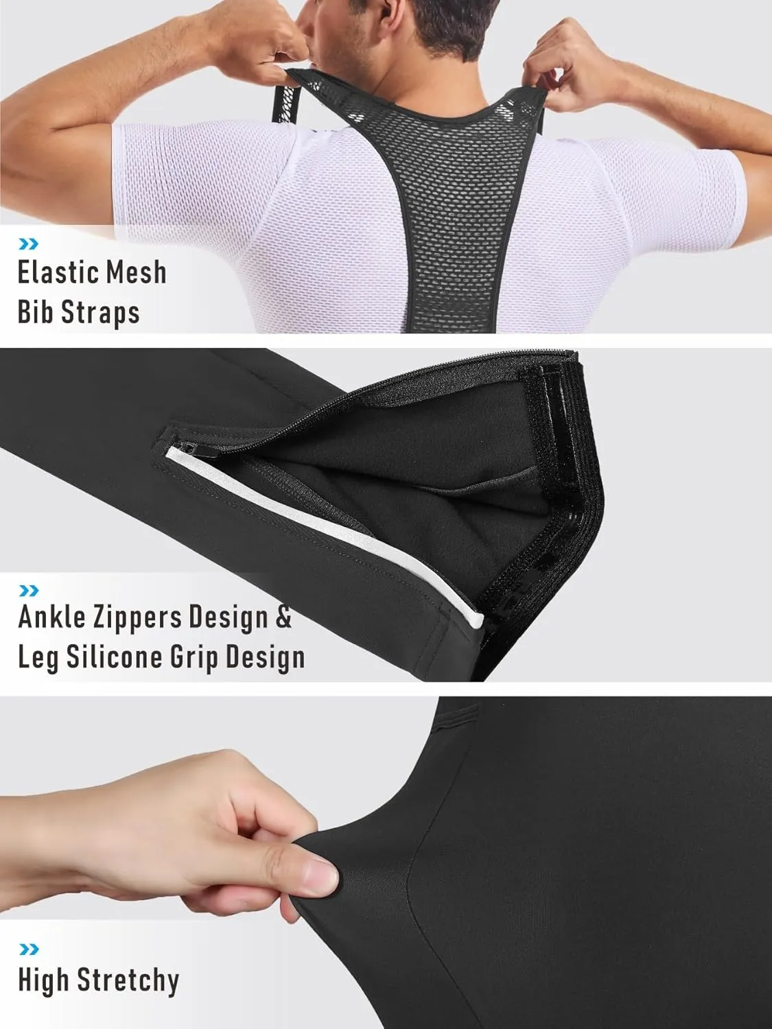 qualidyne Cycling Bib Pants for Men 4D Padded Bike Bib Tights Biking Bicycle Long Leggings with Pockets