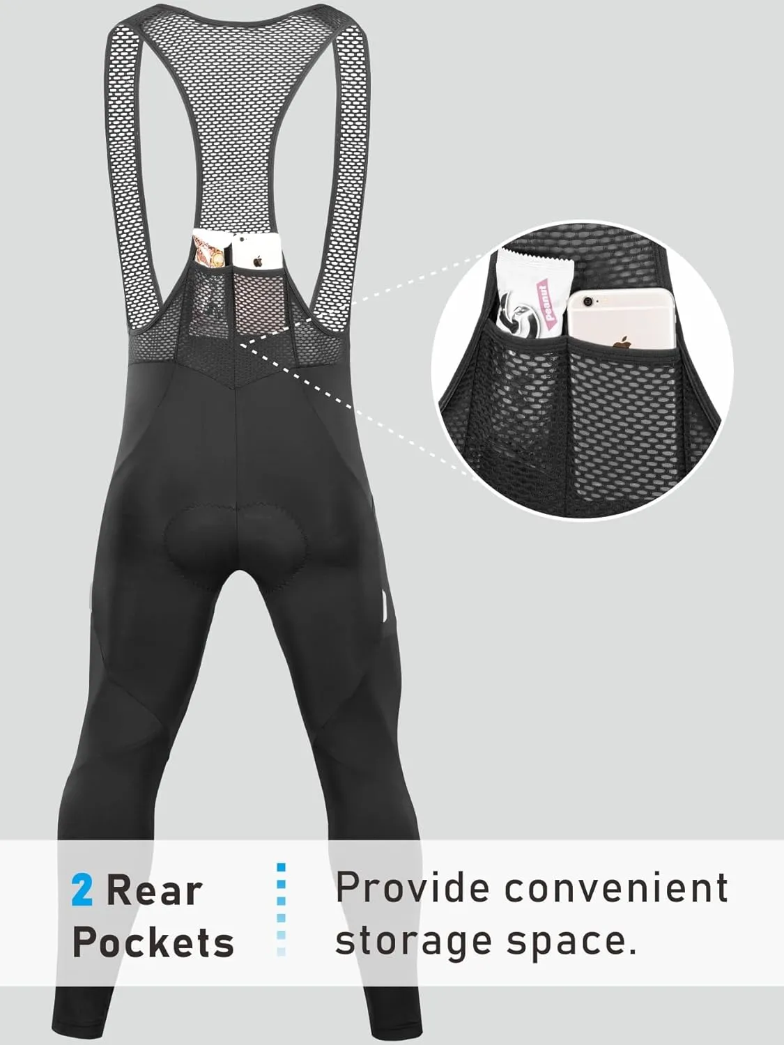 qualidyne Cycling Bib Pants for Men 4D Padded Bike Bib Tights Biking Bicycle Long Leggings with Pockets